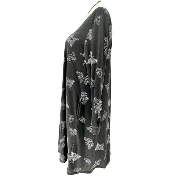 Lularoe Emily Dress Womens L Black White Butterfly Print LS Side Pockets Soft - Picture 8 of 9